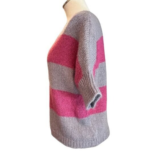 American Eagle Sweater M Womens Grey Pink Striped Wool Mohair Blend Size Medium - Picture 4 of 10